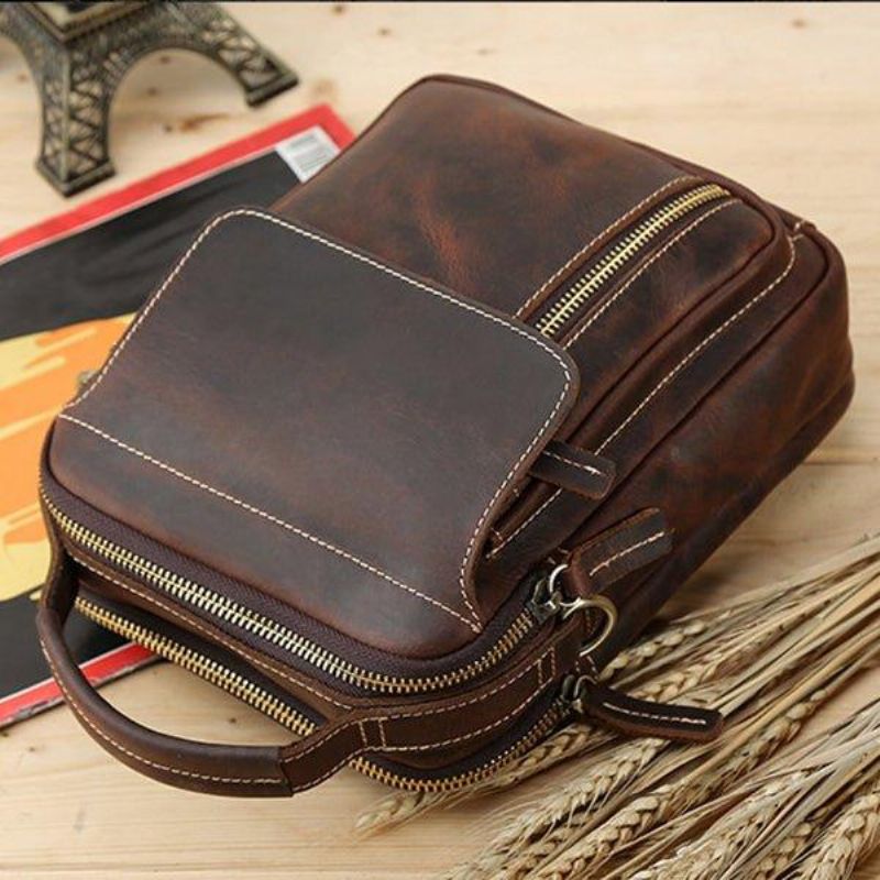 Crossbody Messenger Bag Férfi Bőr Kicsi