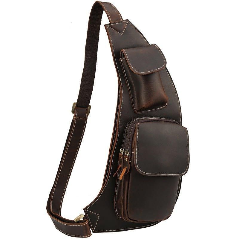 Crossbody Sling Bag Férfi Crazy Horse Bőr