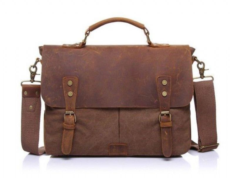 Messenger Bag Satchel Vintage Canvas Leather