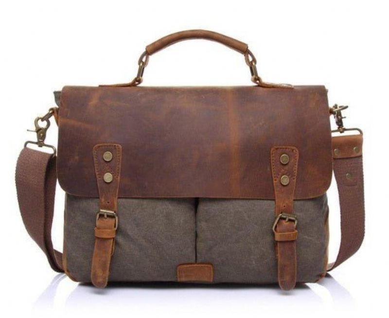 Messenger Bag Satchel Vintage Canvas Leather