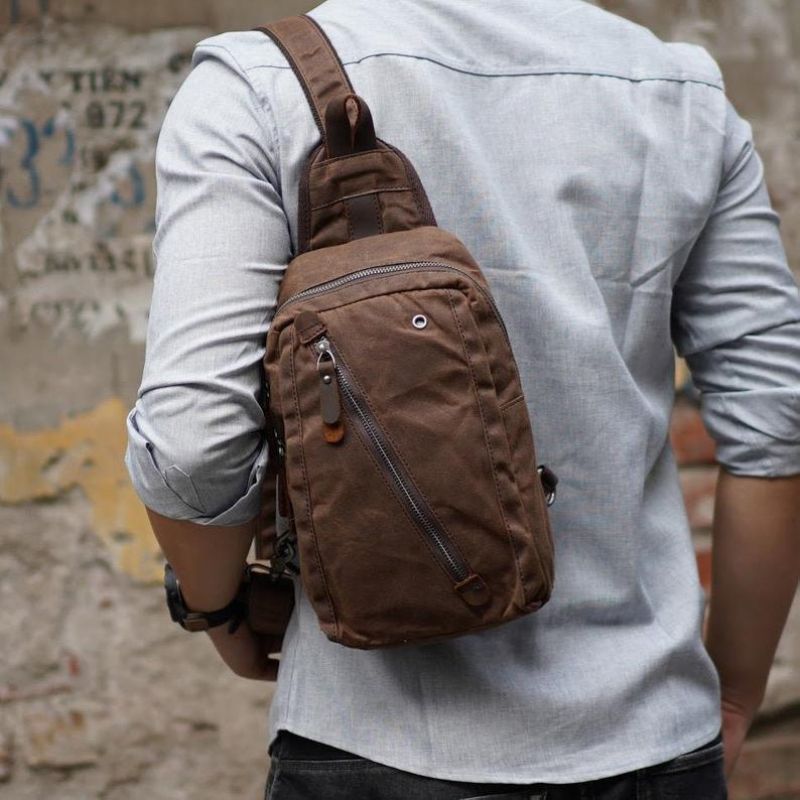 Sling Backpack Férfi Viaszos Vászon Crossbody Táska