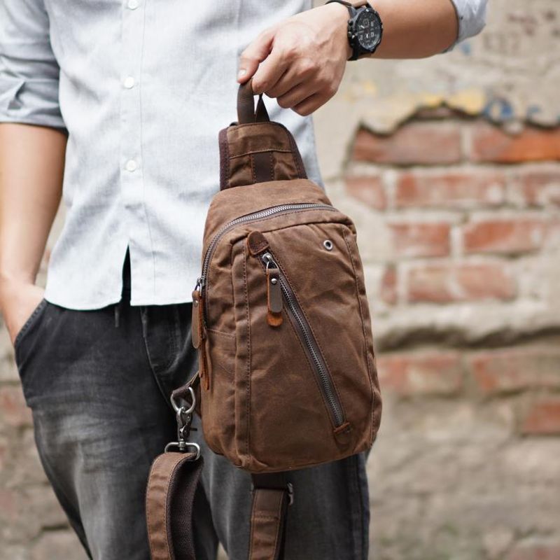 Sling Backpack Férfi Viaszos Vászon Crossbody Táska