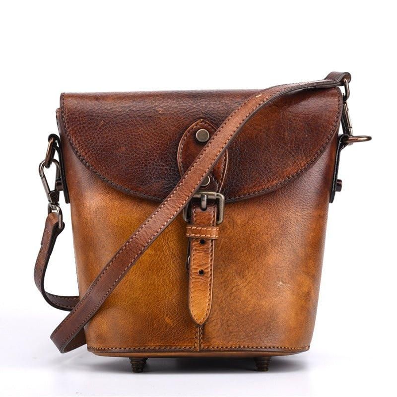 Vintage Bőr Mini Vödör Crossbody Táska Nőknek