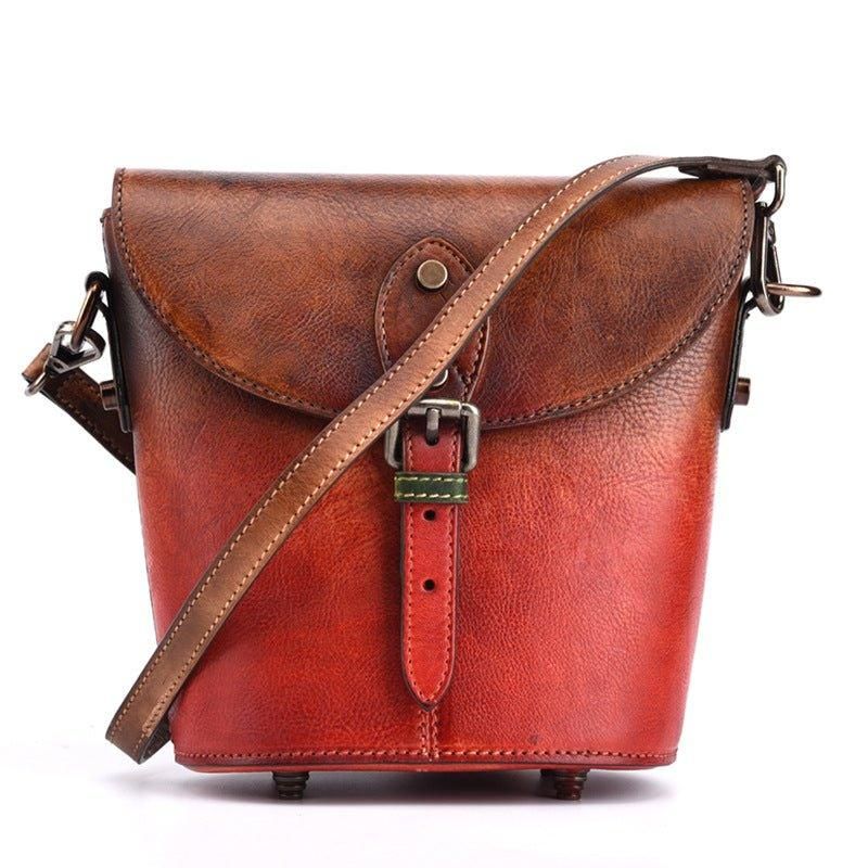 Vintage Bőr Mini Vödör Crossbody Táska Nőknek