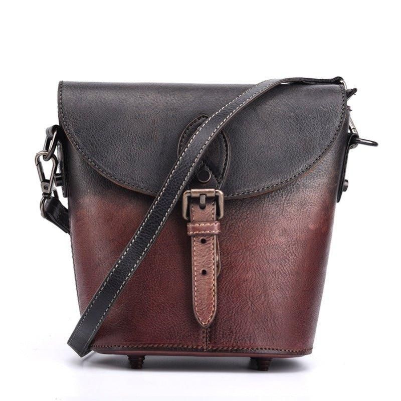 Vintage Bőr Mini Vödör Crossbody Táska Nőknek